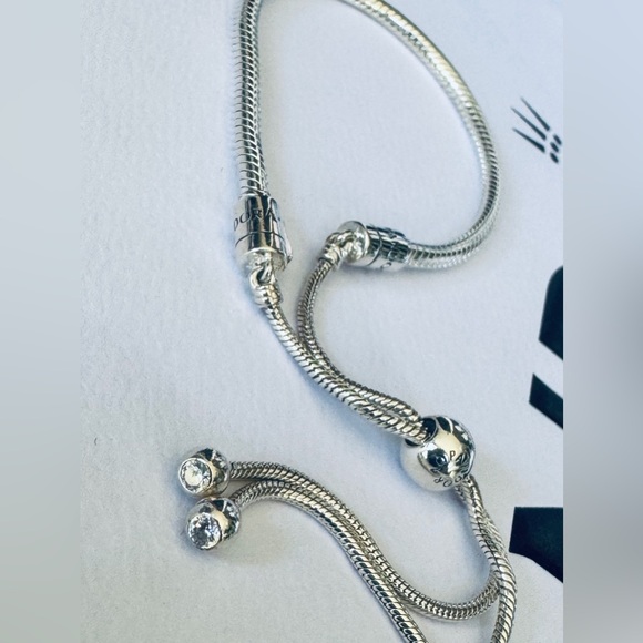 Pandora Sterling Silver 925 & CZ Snake Chain Slider Bracelet